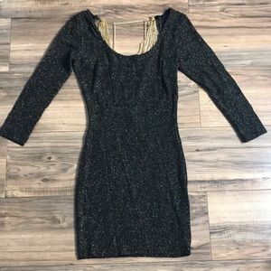 NECESSARY clothing gold and black open back chains mini dress